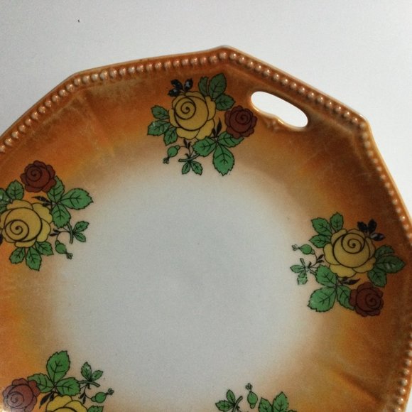 PK unity Germany serving plate orange with yellow and red rose handled - Picture 3 of 5
